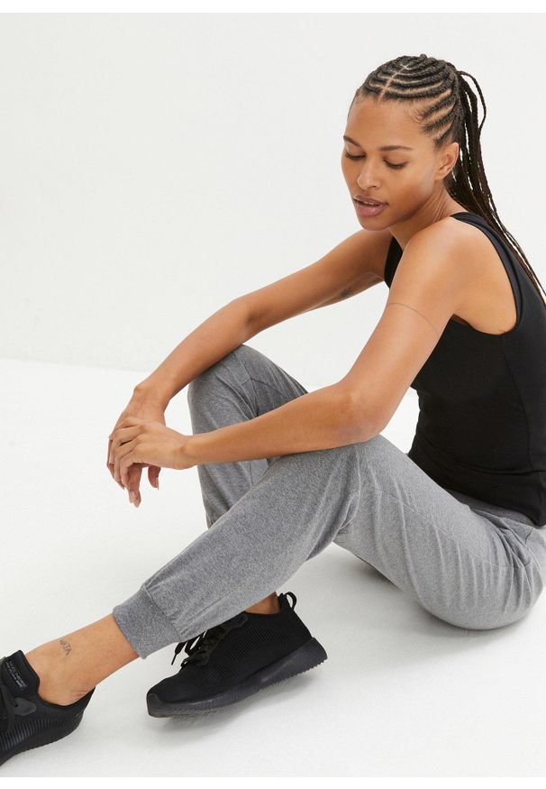 bonprix - Spodnie sportowe ze ściągaczem. Kolor: szary. Materiał: materiał. Styl: sportowy