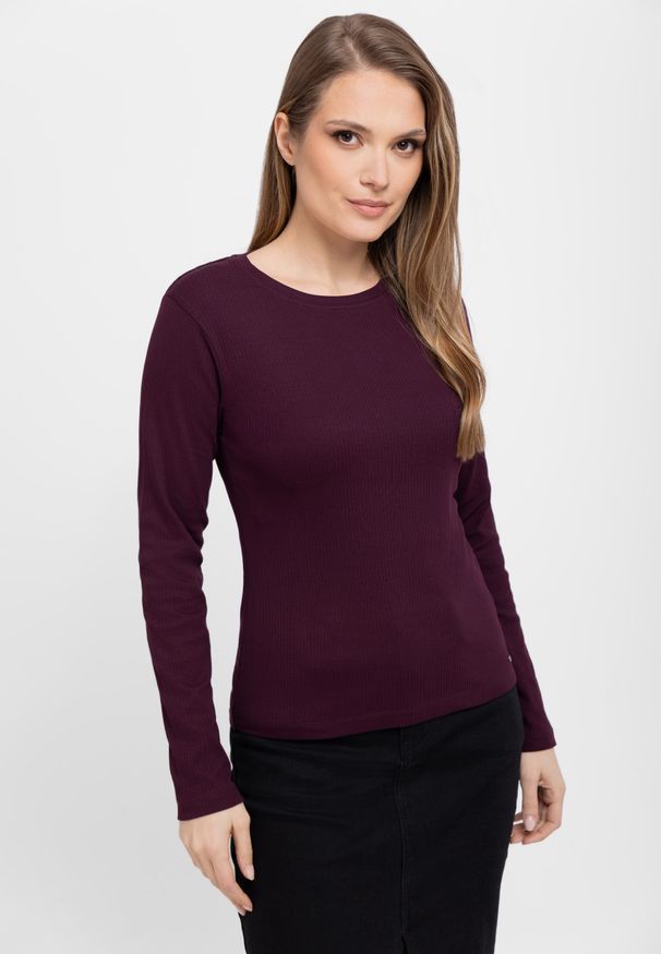 Volcano - Prążkowany longsleeve L-LOKO. Kolor: czerwony. Materiał: prążkowany. Długość rękawa: długi rękaw. Długość: długie. Wzór: aplikacja, ze splotem. Styl: klasyczny