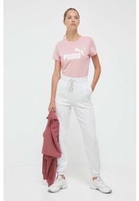 Puma t-shirt bawełniany kolor różowy. Kolor: różowy. Materiał: bawełna. Wzór: nadruk #3