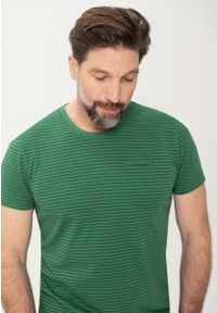 Volcano - Bawełniana koszulka w paski T-PALMS. Okazja: na co dzień. Kolor: zielony. Materiał: bawełna. Długość rękawa: krótki rękaw. Długość: krótkie. Wzór: paski. Sezon: zima, lato. Styl: casual #1