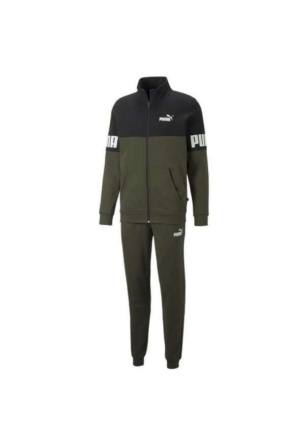 Puma - Dres Power Colorblock Rozmiar XL Zielony - 670038-70. Kolor: czarny, wielokolorowy, zielony. Materiał: dresówka. Sport: fitness
