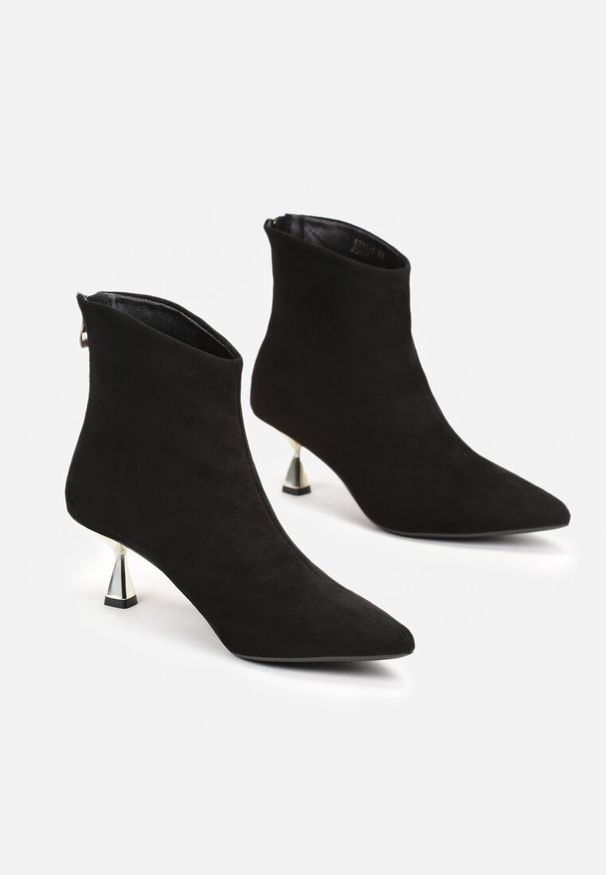 Renee - Czarne Botki na Klepsydrowym Metalicznym Obcasie Lectorra. Okazja: na co dzień, na spacer. Kolor: czarny. Materiał: jeans. Obcas: na obcasie. Styl: klasyczny, casual. Wysokość obcasa: średni