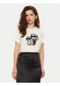 Karl Lagerfeld - KARL LAGERFELD T-Shirt A1W17129 Écru Regular Fit. Typ kołnierza: dekolt w karo. Materiał: bawełna