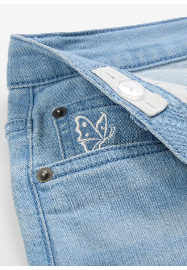 bonprix - Dżinsy Wide Leg, mid waist. Kolor: niebieski. Wzór: haft