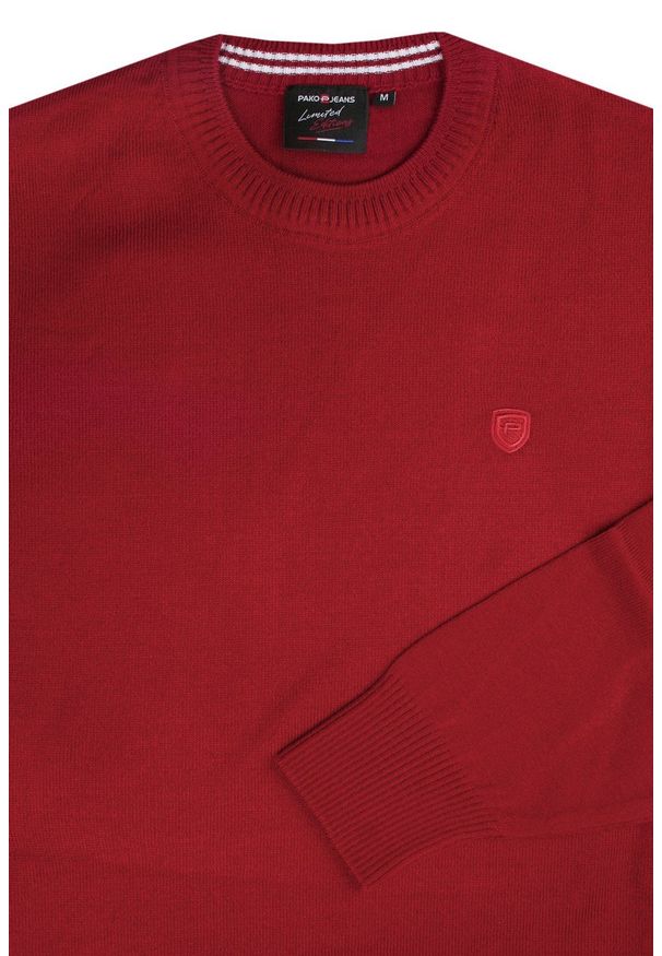 Klasyczny Wełniany Sweter, Okrągły Dekolt (U-Neck) - Pako Jeans - Czerwony. Okazja: na spotkanie biznesowe, do pracy. Kolor: czerwony. Materiał: akryl, wełna. Styl: klasyczny