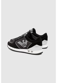 EA7 Emporio Armani - EA7 Czarne sneakersy damskie ze srebrnym logo, Rozmiar 40. Kolor: czarny. Materiał: zamsz, skóra, materiał. Wzór: aplikacja #5