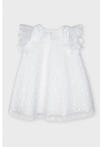 Mayoral - Sukienka dziecięca. Kolor: biały. Materiał: bawełna, materiał, tiul, tkanina, poliester. Długość rękawa: krótki rękaw. Typ sukienki: rozkloszowane. Długość: mini #3