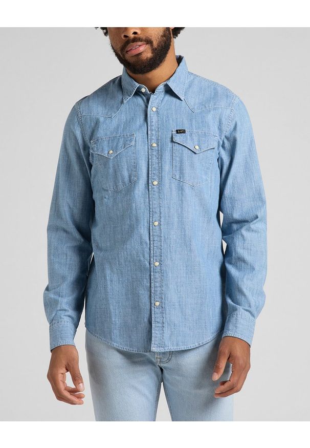 Lee - LEE REGULAR WESTERN MĘSKA KOSZULA JEANSOWA NAVY L66WNS35 112145395. Materiał: jeans