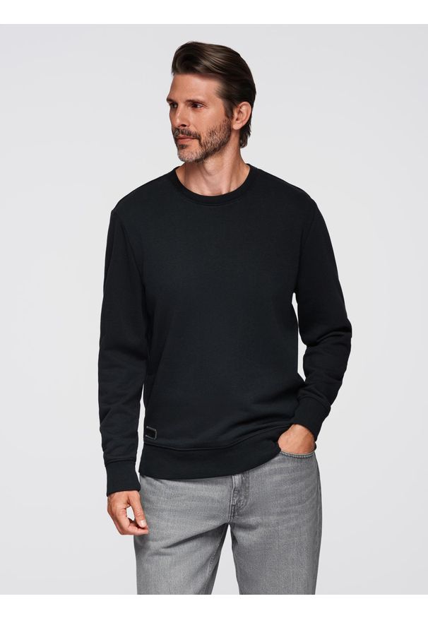 Ombre Clothing - Nierozpinana męska dresowa bluza BASIC – czarna V9 - Rozmiar: XXL. Okazja: na co dzień. Kolor: czarny. Materiał: dresówka. Wzór: gładki. Styl: casual, klasyczny