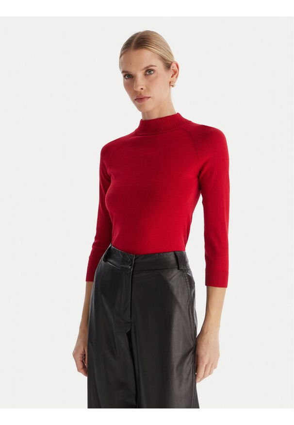 ACCESS FASHION Golf 54-8072 Czerwony Slim Fit. Typ kołnierza: golf. Kolor: czerwony. Materiał: wiskoza