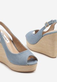 Renee - Niebieskie Sandały Slingback z Imitacji Zamszu na Koturnie Daldiva. Okazja: na co dzień. Zapięcie: pasek. Kolor: niebieski. Materiał: zamsz. Obcas: na koturnie. Styl: casual, elegancki #6