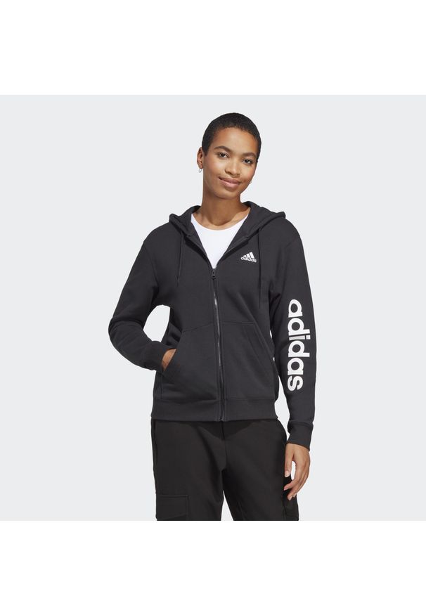 Adidas - Bluza damska adidas Essentials Linear Full-Zip French Terry Hoodie. Typ kołnierza: kaptur. Kolor: biały, wielokolorowy, czarny. Materiał: dresówka