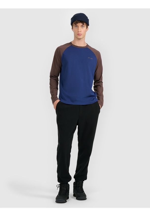 4f - 4F Longsleeve regular z nadrukiem męski - granatowy S. Okazja: na co dzień. Kolor: niebieski. Materiał: materiał. Długość rękawa: długi rękaw. Wzór: nadruk. Styl: casual, klasyczny