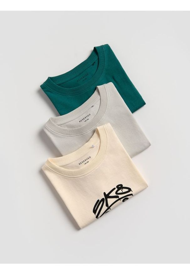 Reserved - Bawełniany t-shirt oversize 3 pack - jasnoszary. Kolor: szary. Materiał: bawełna