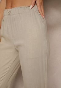 Renee - Beżowe Casualowe Spodnie z Lnem z Gumką w Pasie Filanisse. Okazja: na co dzień. Kolor: beżowy. Materiał: len. Styl: casual