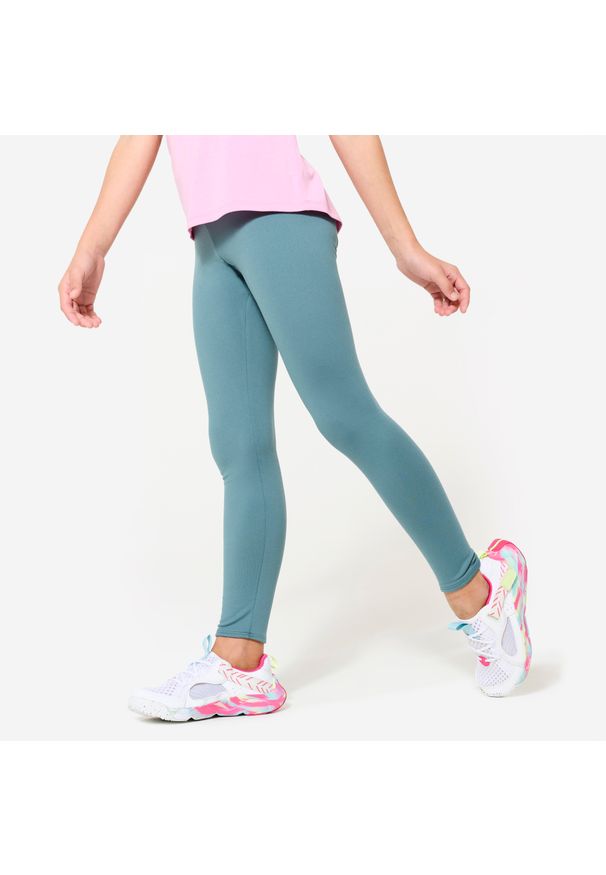 DOMYOS - Legginsy dziecięce Domyos. Kolekcja: plus size. Kolor: zielony. Materiał: poliester, elastan, materiał. Styl: sportowy