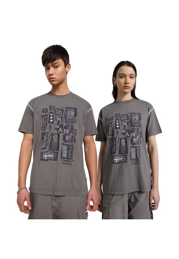 Koszulka Napapijri Kee Grey Gargoyle. Kolor: wielokolorowy, szary, fioletowy. Materiał: bawełna