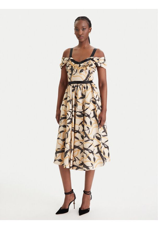 Elisabetta Franchi Sukienka koktajlowa AB-910-61E2-V590 Beżowy Regular Fit. Kolor: beżowy. Materiał: bawełna. Styl: wizytowy