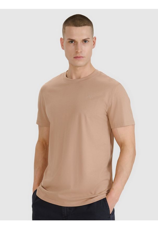 4f - 4F T-shirt regular gładki męski - beżowy XXL. Okazja: na co dzień. Kolor: beżowy. Materiał: dzianina, bawełna, jersey. Długość rękawa: krótki rękaw. Długość: krótkie. Wzór: gładki. Styl: klasyczny, sportowy, casual