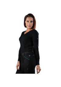 FLAGS&CUP - Damski sweter v-neck Flags&Cup Nostava. Typ kołnierza: dekolt w serek. Kolor: czarny. Materiał: polar. Sezon: zima. Sport: jeździectwo #1