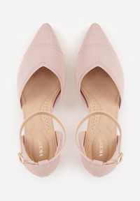 Renee - Różowe Czółenka z Tkaniny VICES na Niskim Obcasie z Paskiem Wokół Kostki i Wkładką Soft-Step Xylieth. Okazja: na co dzień. Zapięcie: pasek. Kolor: różowy. Materiał: tkanina. Obcas: na obcasie. Styl: casual, elegancki. Wysokość obcasa: niski #3