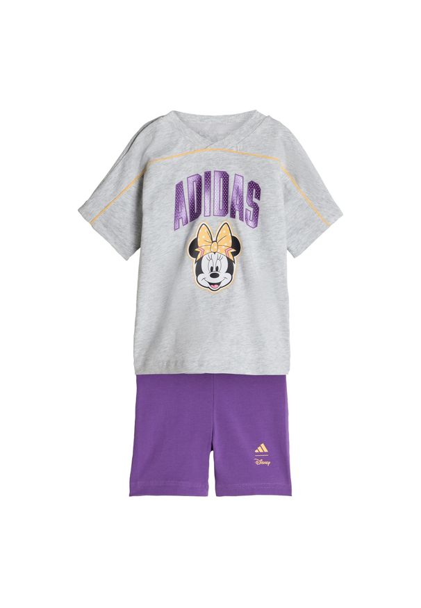 Zestaw Adidas Disney Minnie Mouse T-Shirt. Okazja: na uczelnię. Kolor: szary, pomarańczowy, wielokolorowy. Materiał: dresówka. Wzór: motyw z bajki. Styl: sportowy