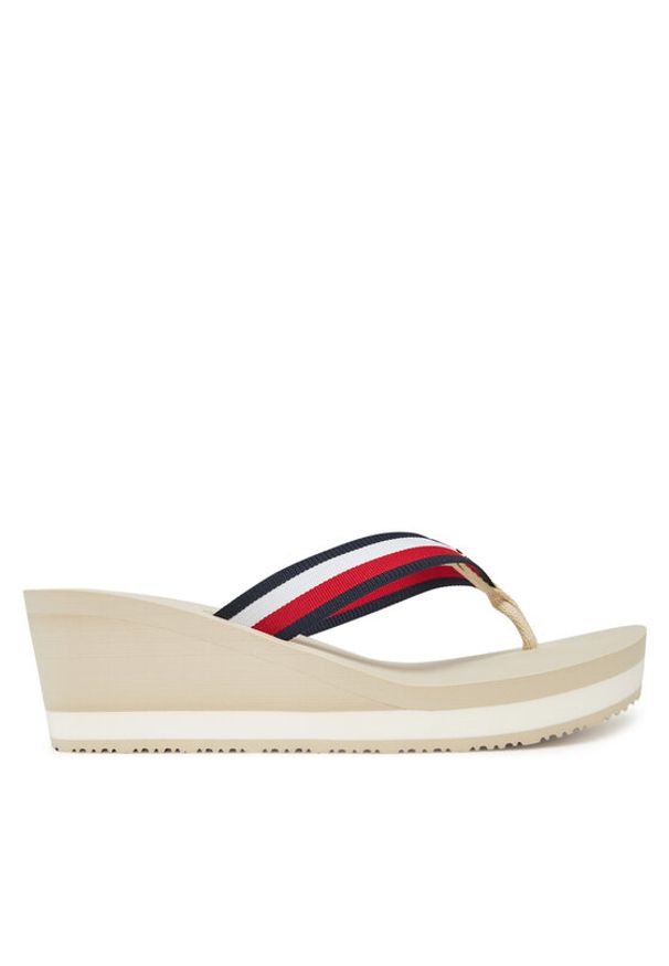 TOMMY HILFIGER - Tommy Hilfiger Japonki Th Corporate Wedge Beach Sandal FW0FW08520 Beżowy. Kolor: beżowy. Materiał: materiał