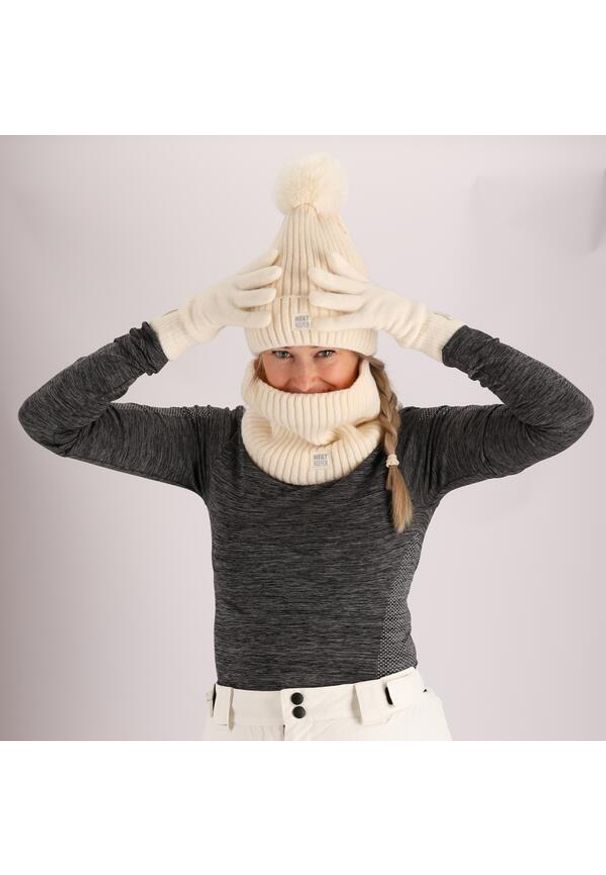 HEAT KEEPER - Czapka termiczna + pompon, damska Onesize - 4 sztuki. Kolor: biały. Materiał: poliester, elastan. Sezon: zima. Styl: sportowy