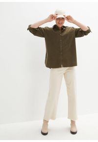 bonprix - Koszula sztruksowa z rozcięciem z boku. Kolor: zielony. Materiał: sztruks #2