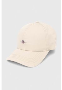 GANT - Gant czapka z daszkiem bawełniana kolor beżowy z aplikacją. Kolor: beżowy. Materiał: bawełna. Wzór: aplikacja #1