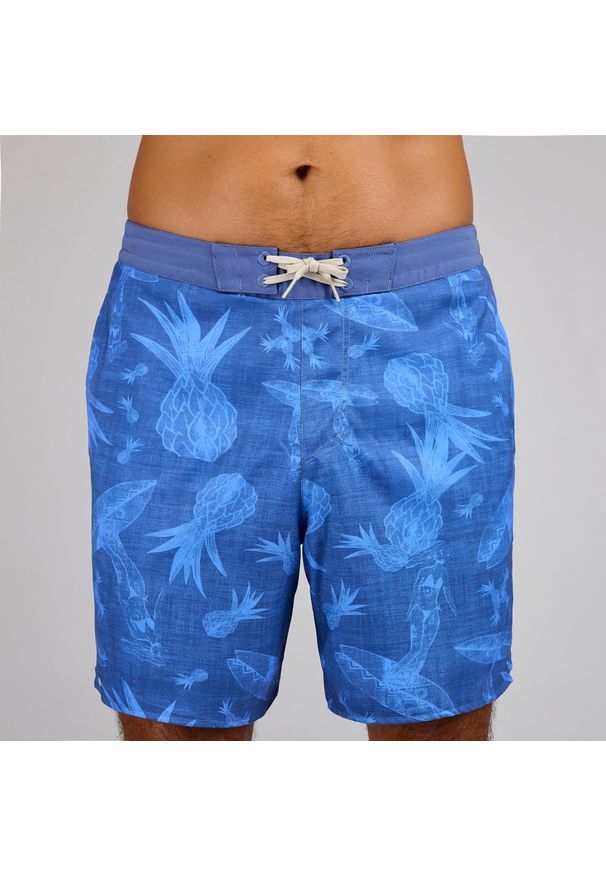 OLAIAN - Spodenki surfingowe długie męskie Olaian 100 Surfergirl. Kolor: wielokolorowy, niebieski, szary. Materiał: poliester, materiał. Długość: długie. Styl: sportowy