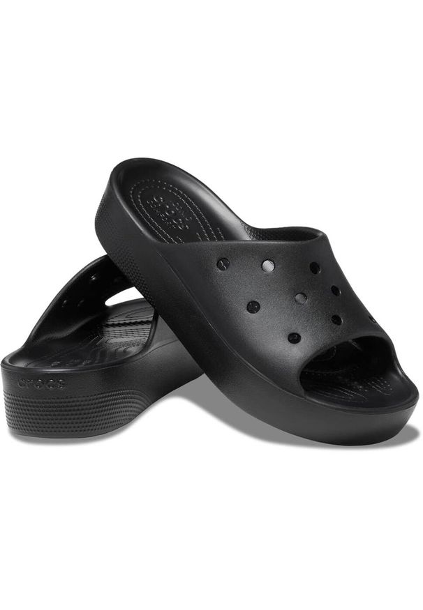 Klapki plażowe damskie Crocs Classic Platform Slide. Okazja: na plażę. Kolor: czarny. Obcas: na platformie. Styl: sportowy
