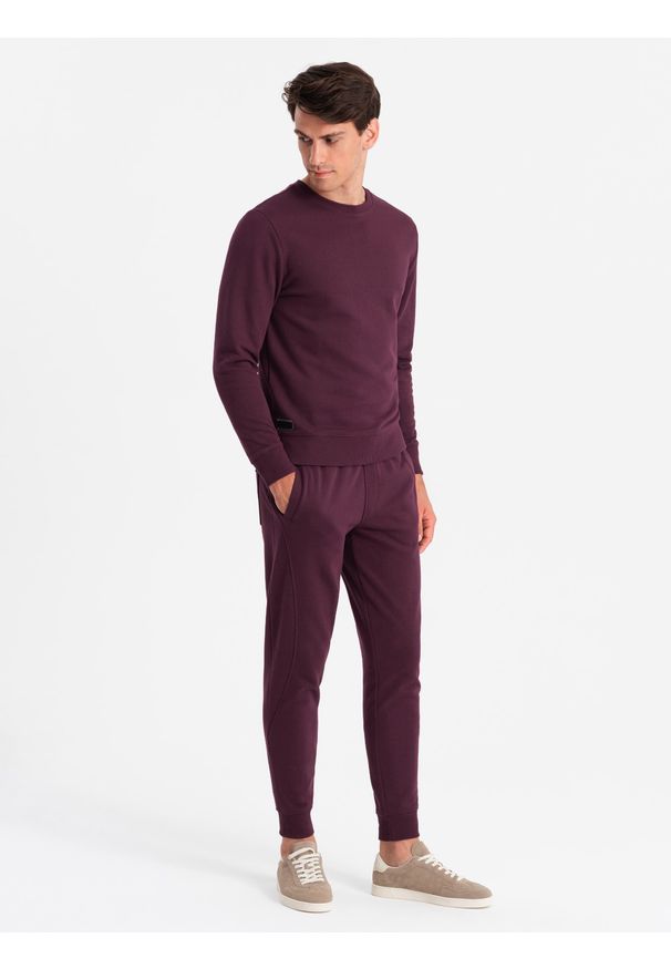 Ombre Clothing - Dresowy bawełniany komplet męski BASIC bluza nierozpinana + joggery – bordowy V3. Kolor: czerwony. Materiał: dresówka, bawełna. Wzór: jednolity
