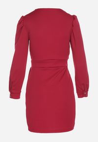 Born2be - Różowa Sukienka z Marszczeniem i Bufiastymi Rękawami Redenia. Kolor: różowy. Styl: klasyczny, elegancki #3