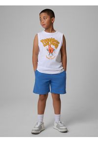 4f - 4F Koszulka bez rękawów loose z nadrukiem chłopięca - biała 152 (11-12 lat). Kolor: biały. Materiał: dzianina, bawełna, materiał. Długość rękawa: bez rękawów. Wzór: nadruk. Sezon: lato #2
