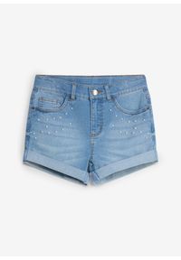 bonprix - Szorty jeansowe, średni stan. Kolor: niebieski. Wzór: aplikacja. Styl: elegancki #1