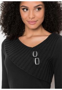 bonprix - Cienki sweter z bawełną. Kolor: czarny. Materiał: dzianina, bawełna. Wzór: gładki, ze splotem #2