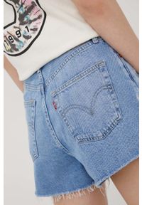 Levi's® - Levi's szorty jeansowe damskie gładkie high waist. Okazja: na spotkanie biznesowe. Stan: podwyższony. Kolor: niebieski. Materiał: jeans. Wzór: gładki. Styl: biznesowy