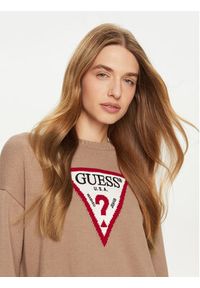 Guess Jeans Sweter W4BR12 Z3HM1 Brązowy Regular Fit. Kolor: brązowy. Materiał: bawełna