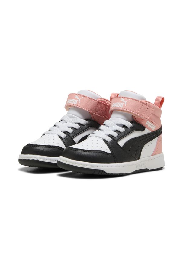 Puma - PUMA Rebound V6 Mid Toddlers' Sneakers PUMA White Strong Gray Pink Fruit. Kolor: szary, biały, wielokolorowy, różowy. Sport: turystyka piesza