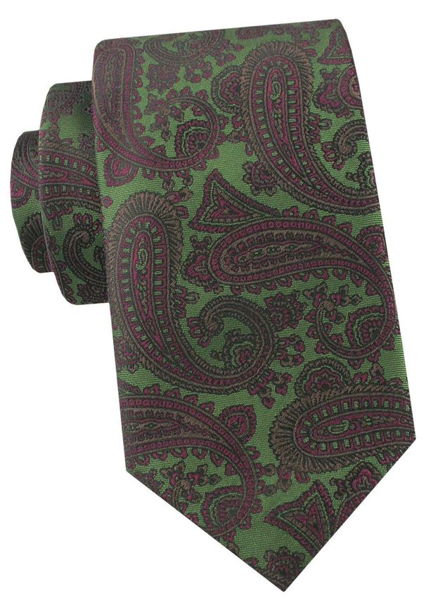Krawat Męski - Angelo di Monti - Zielony, Duży Wzór Paisley. Kolor: zielony. Materiał: tkanina. Wzór: paisley. Styl: elegancki, wizytowy