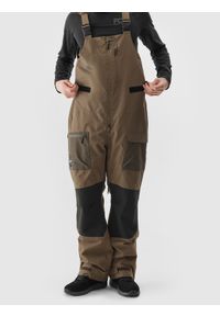 4f - Spodnie snowboardowe z szelkami membrana 15000 męskie - brązowe. Kolor: brązowy. Materiał: tkanina, materiał. Sezon: zima. Sport: snowboard