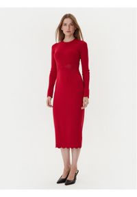 TwinSet - TWINSET Sukienka dzianinowa 252TP3040 Czerwony Slim Fit. Kolor: czerwony. Materiał: wiskoza