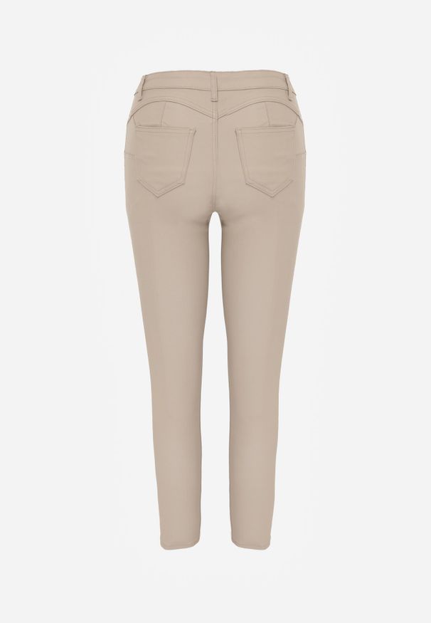 Born2be - Beżowe Spodnie Skinny z Ekoskóry o Fasonie Push Up Nanseni. Kolor: beżowy. Materiał: skóra