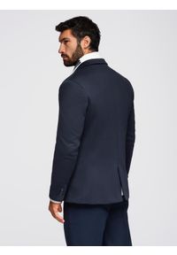 Ombre Clothing - Dzianinowa marynarka męska o dopasowany kroju - granatowa V3 - Rozmiar: XXL. Okazja: na spotkanie biznesowe, do pracy, na co dzień. Kolor: niebieski. Materiał: dzianina. Styl: klasyczny, biznesowy, casual, elegancki #5