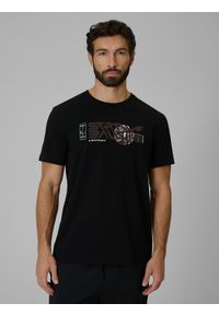 4f - 4F T-shirt regular z nadrukiem męski - czarny L. Okazja: na co dzień. Kolor: czarny. Materiał: bawełna, materiał. Wzór: nadruk. Styl: casual, sportowy #1