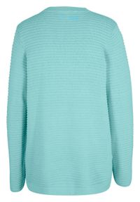 Sweter bez zapięcia w prążek bonprix morski pastelowy. Kolor: niebieski. Materiał: materiał, bawełna, akryl. Wzór: prążki #4