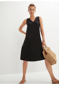 bonprix - Sukienka z dżerseju z lejącej wiskozy. Typ kołnierza: dekolt w serek. Kolor: czarny. Materiał: wiskoza, jersey. Długość rękawa: na ramiączkach #3
