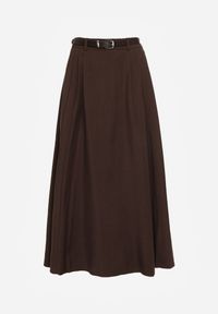 Born2be - Brązowa Wiskozowa Spódnica o Rozkloszowanym Kroju z Paskiem z Klamrą Lawedisa. Okazja: na co dzień, do pracy, na spotkanie biznesowe. Kolor: brązowy. Materiał: wiskoza. Styl: biznesowy, klasyczny, casual, elegancki #6