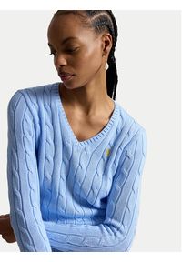 Polo Ralph Lauren Sweter 211971870514 Niebieski jasny Slim Fit. Typ kołnierza: polo. Kolor: niebieski. Materiał: bawełna #5